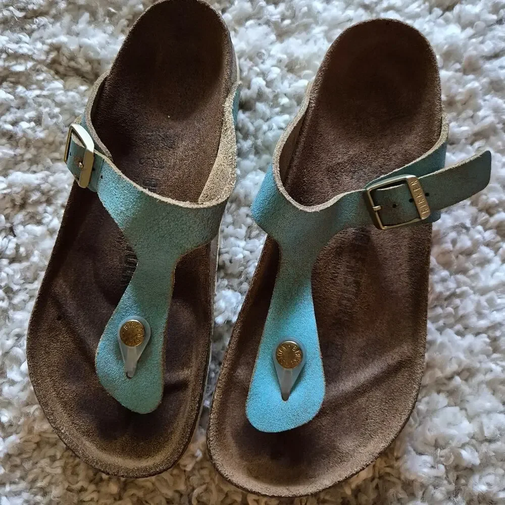 Birkenstock Gizeh Thong Sandal Washed Metallic Aqua